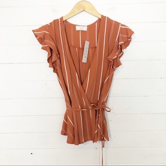 Sage the Label Orange Pinstripe Wrap Top - Picture 4 of 8